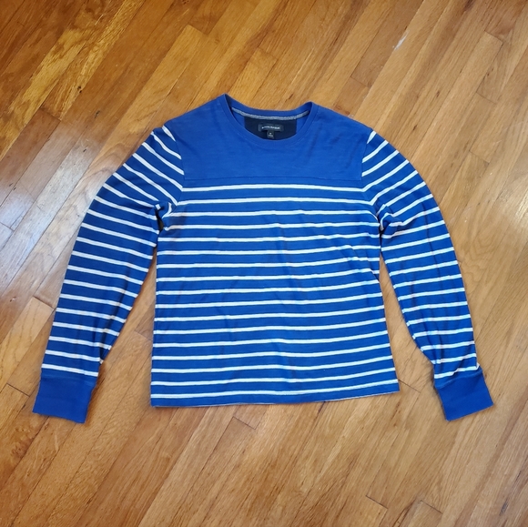 Banana Republic men' We Duo St Crew Royal Blue cream 100% cotton striped sweater - Picture 2 of 8